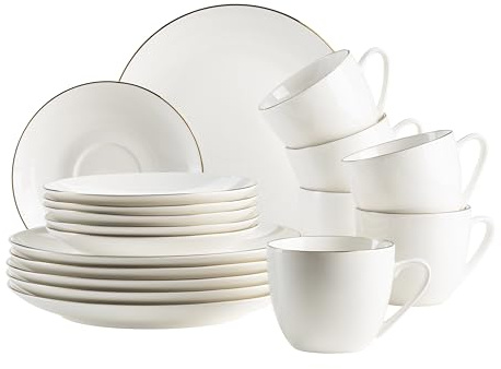 MÄSER Serie Felise, elegantes Kaffeegeschirr für 6 Personen, zeitlos, mit goldenem Rand, Porzellan, weiß
