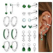 Kakonia Boucles d'oreilles Femme Or Argent Boucle d oreille Acier Inoxydable Hypoallergénique 14K Plaqué Or Pendantes Creoles Boucle d'oreille Piercing Helix Conch Tragus Piercing Oreille - S Vert CZ