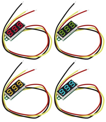KOCKSHION 4 Voltmetri Digitali Dc 0- Mini Voltmetro per Batteria Moto, Misuratore di Tensione a Tre Fili, Monitor Batteria Motociclistica Compatibile per Auto e Moto