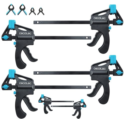 Cecotec Sargentos de Barra 10 Piezas StrongComfort 360 Instant. Liberación y Presión Rápida, Hasta 70kg de Fuerza, Cabezal Extraíble Bidireccional, Nylon Reforzado, Incluye Pinzas con Almohadillas