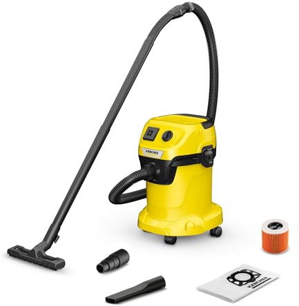KÄRCHER wet and dry vacuum cleaner WD 3 P, power: 1000 W, container: 17 l, suction hose: 2 m, cartridge filter, fleece filter bag, floor and crevice nozzle, blower function, device socket
