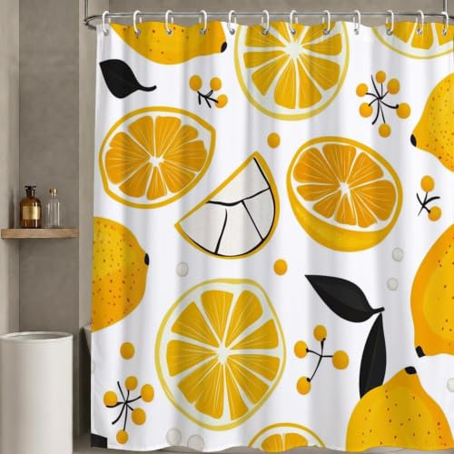 Donpeer duschdraperi 150 x 180 cm vit, duschdraperier tvättbar textil polyestertyg med 12 öljetter och duschdraperiringar för badkar gardin, vattentätt duschdraperi med vikt nedtill (orange) W-P449