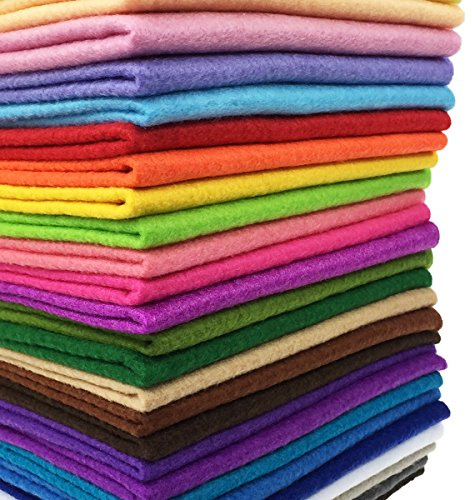 flic-flac 28pcs Thick 1.4mm Soft Felt Fabric Sheet Assorted Color Felt Pack DIY Craft Sewing Squares Nonwoven Patchwork (30 X 30 cm)