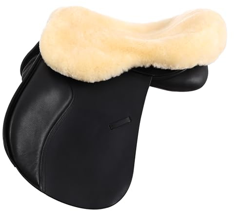 Merauno® Housse de selle en laine d'agneau, en laine d'agneau mérinos pour un confort d'assise optimal, avec une bande Velcro réglable. Compatible avec toutes les selles anglaises. Couleur : naturel,