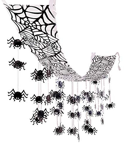 Fun Express Giant 12 Ft x 12 Hanging Black Spider Web Ceiling Halloween Decorations - Premium Indoor & Outdoor Scary Decor for Haunted House, Party, Office & Classroom | Reusable Design