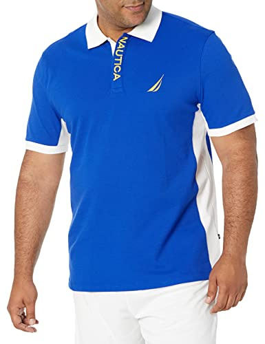 Nautica Mens Short Sleeve Color Block Performance Pique Polo Shirt, Bright Cobalt, X-Large US