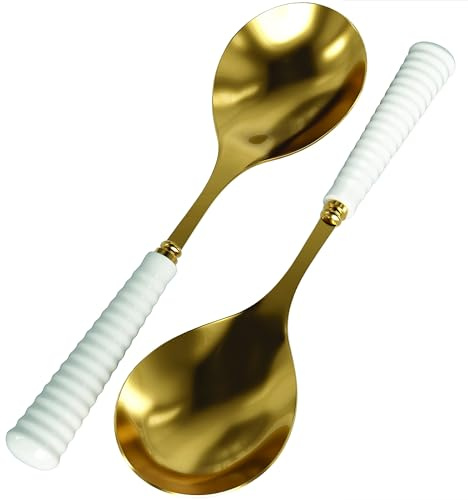 Portmeirion Sophie Conran Gold Salad Server Set | 2-Piece Flatware Serving Utensil Set | 10-Inch | Stainless Steel | Matching Mixing Spoons | Kitchen Cooking Utensil