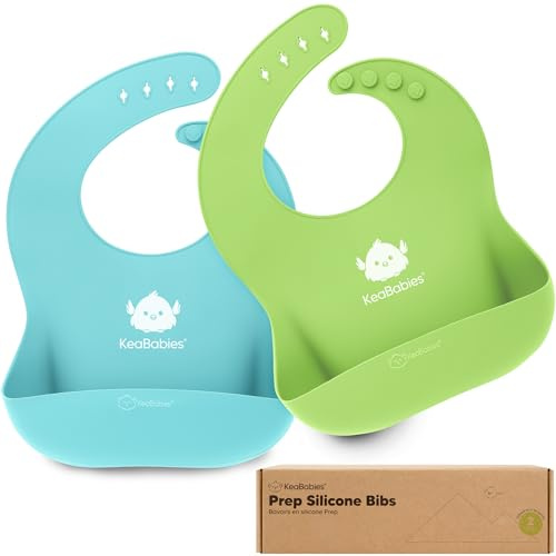 KeaBabies Bebé Baberos de Silicona - Babero de Silicona Impermeable y Fácil de Limpiar para Bebés - Baberos de Alimentación para Bebés con Bolsillo Grande para Recolector de Alimentos (Cloud Nine)