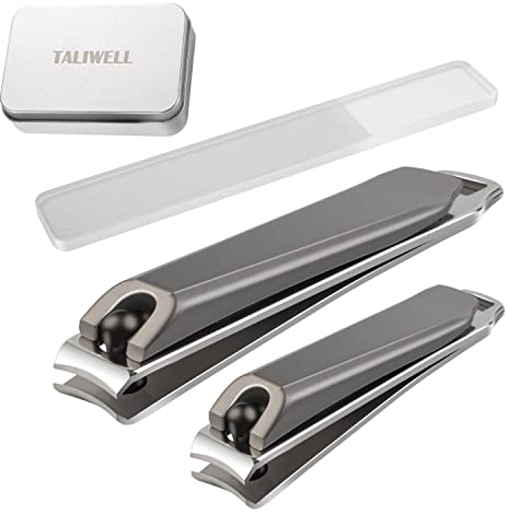 Cortauñas Set Profesional en Caja metálica, 2 Alicates Cortadoras de Uñas, grande y pequeño y 1 Lima de Cristal para Manos y Pies, Hombre y Mujer