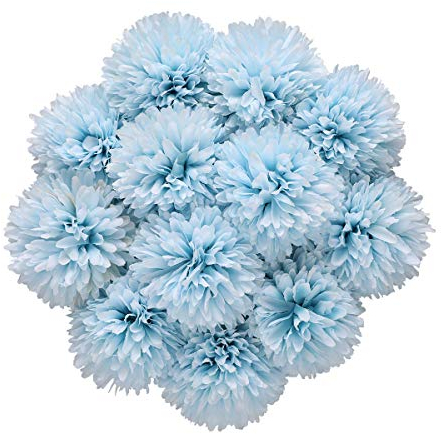 Tifuly Flores de Hortensia Artificial, 12 Piezas de crisantemo de Seda pequeña Bola de Flores para la decoración de la Oficina del jardín del hogar, Ramos de Novia, arreglos Florales(Azul)
