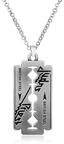 Feidiao Banda musical Judas Priest Collar Forma de Hoja de Afeitado Colgante Moda Cadena de eslabones Collares Amistad Regalo Joyería Accesorios (2), Zinc, Judas