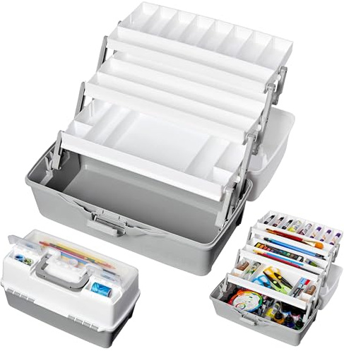 Deflecto 3 Layer Multipurpose Craft DIY Storage Box - Stackable with Fold Out Trays Compartments and Handle - Ideal for Organising Art Crafts, Toys, Lego, Medicine, Hair Accessories & Many More!