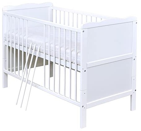 Baby Delux Babybett 70x140 cm weiß Kinderbett umbaubar zum Juniorbett mit Beißschienen Jack Kiefer Massivholz