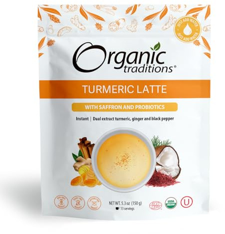 Organic Traditions Superfood Curcuma Latte Instant Golden Milk Powder (Mylk) Mélange de latte sans caféine Poudre de curcuma biologique, sac de 100 g