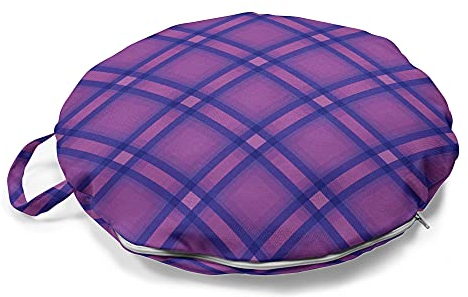 ABAKUHAUS Plaid Rundes Bodenkissen mit Griff, Awakening Töne Modern Tartan, dekoratives Kissen für Wohnzimmer & Schlafsäle, 45 cm, Fuchsia und Dunkelblau