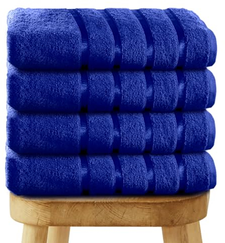 GC GAVENO CAVAILIA 4 Pack Luxury Hand Towels, 500 GSM Quick Drying Spa Salon Gym Hand Towel, Super Absorbent Satin Striped Egyptian Cotton Small Guest Hand Towels, Royal Blue