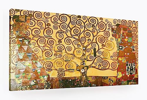 ShopArt Quadri Moderni Soggiorno e Camera da Letto Effetto Pennellate a Rilievo Gustav Klimt l’Albero della Vita - Stampa Fine Art su tela Canvas Alta Definizione Pronto da Appendere (cm 50 x 100)