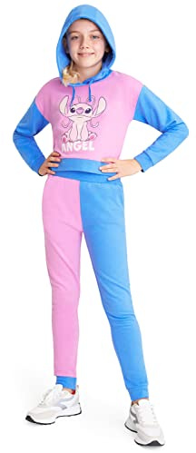 Disney Jogging Enfant Fille - Ensemble Jogging Crop Top Fille et Pantalon Jogging 4-15 Ans Stitch (Rose/Bleu, 4-5 Ans)