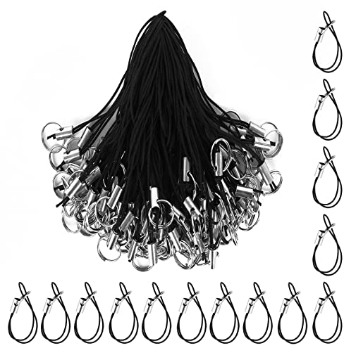 Cobee 200 Stück Handyanhänger Schlaufen Karabiner Handy Split Ring Straps Abnehmbare Lanyard Phone Ring Straps Mini Lariat Cord Handy Strap Charm Cords für Handy USB Drive DIY (Schwarz)