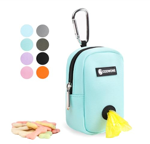 Kleine Leckerli-Tasche mit Kotbeutel-Spender für Leine, tragbare Gehbeutel, Kotbeutelhalter, freihändige Hunde-Leckerli-Tasche (Mint)