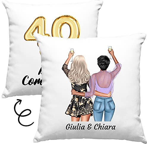 Vulfire Regalo donna compleanno Cuscino 40 anni originale Nome, Capelli, Abito e altro da Personalizzare Idee Regali per lei per Natale - con Imbottitura (40_x_40 cm, Bianco)