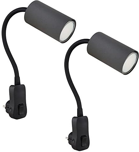 GLOBO Steckdosenlampe Steckerleuchte Wohnzimmer GU10 mit Schalter Steckdosenleuchte mit schwenkbarem Spot, Schwanenhals, GU10 Fassung, LxBxH 32x5,5x43 cm, 2er Set