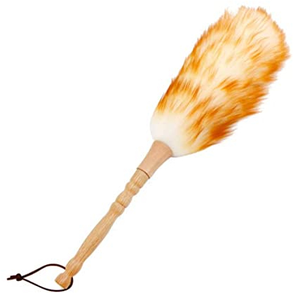 Lambswool Duster - Soft Fluffy Wool Duster with Wooden Handle - Anti Static Cleaning Brush