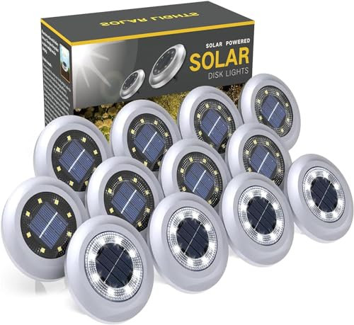 Torchtree 2023 Upgraded Solar Outdoor Garden Lights, Ground Disk Decking Solar Powered for Lawn Pathway Yard Landscape Walkway (12 Pack Bright White)