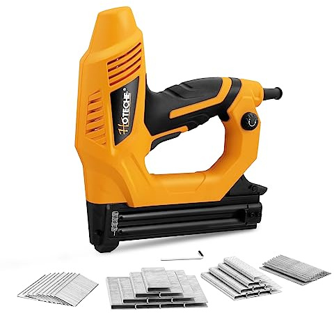 Hoteche 18GA 2-in-1 Electric Brad Nailer/Stapler 19/32-Inch to 1-1/4 Inch Staple Gun Power Adjustable Nail Gun with 2000Pcs Brad Nails& Staples for Home Upholstery and Woodworking