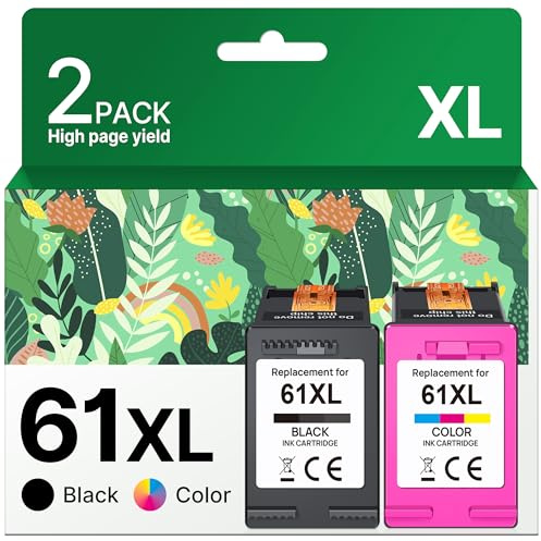 Adoccur 61XL Ink Cartridge Replacement for HP Ink 61 for HP 61 Ink Works with HP Envy 4500 5530 5534 4502 Deskjet 1000 1010 2540 3000 3510 Officejet 4630 4635 Printer (2 Pack)