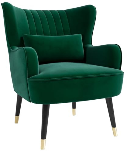 Vesgantti Velvet Accent Chair with Lumbar Pillow, Wing Back Large Armchair