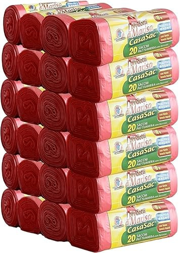 CSC - Sacchetti Spazzatura Piccoli 10L con Laccetti, 24 Pz, 480 Sacchi Spazzatura 35x50cm per Cestino Bagno, Ufficio, Auto e Camera da Letto - Buste Spazzatura Resistenti - Sacchetti Immondizia Rosa