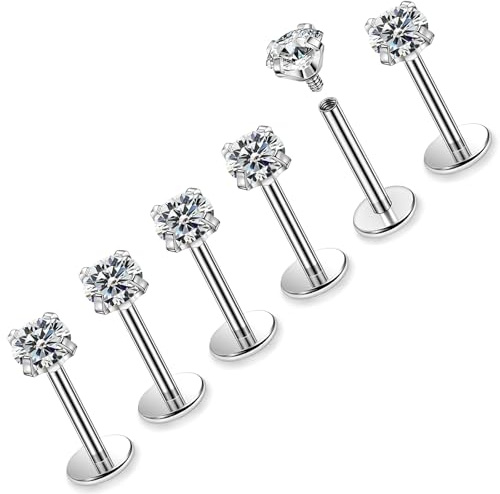 Rmsnxnnz 16G Stainless Surgical Steel Internal Thread Lip Rings Studs Labret Piercing Jewelry Cartilage Tragus Helix Earrings Studs Medusa Piercing Jewelry For Women Men Cubic Zirconia 3MM Silver