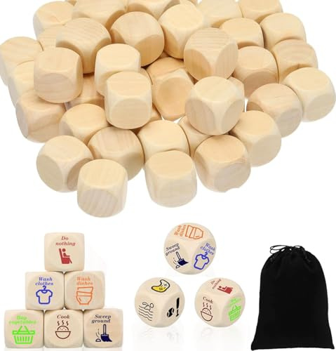 GUOYOU 50 Piezas Dados en Blanco de Madera, 20 mm Dados Madera Cubos de Madera Dados Poker Dados de Madera Lisa con Esquinas Redondas sin Numeros y Pintar,para Bricolaje Arte y Manualidades