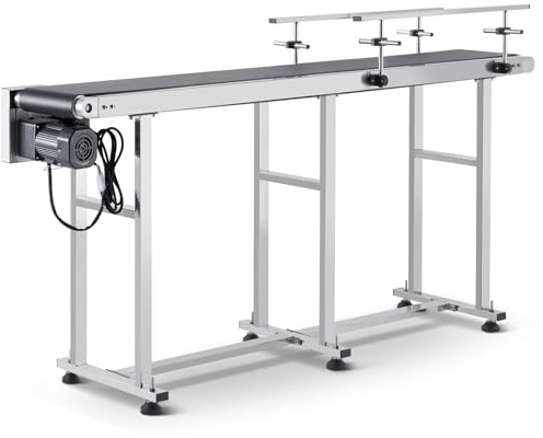 VEVOR Transportador de Correa Motorizado 1803,4x198,1 mm Transportador Acero Inoxidable Cinta Transportadora de PVC Antiestática Barandilla Doble para Aplicación de Codificación por Inyección de Tinta
