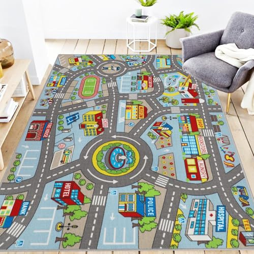 Capslpad Tappetino da gioco per auto, 150 x 200 cm, antiscivolo, con mappa della città, tappeto interattivo, lavabile in lavatrice, creativo, educativo, per ragazzi, ragazze, stanza dei bambini