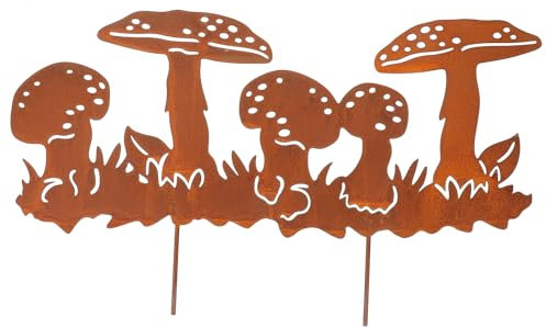 Statue De Champignon en Métal Ajouré Rustique pour Jardin - Décoration Extérieure Élégante avec Piquet Idéale pour Et Balcons