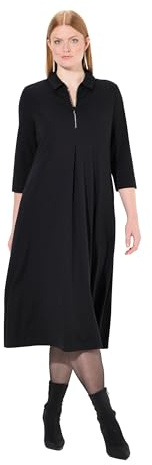Ulla Popken Femme Grandes Tailles Robe Point de Rome à Manches 3/4 et Fermeture éclair Scintillante Noir 46+ 834178100-46+