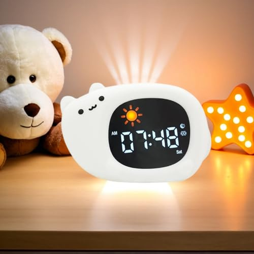 xinjinhju Sveglia Luce Notturna con 9 Colori di Luce e 6 Rumori Bianchi, Orologio Digitale per L'allenamento del Sonno, Luminosità e Suono Regolabili, Regali per Bambini - Gatto
