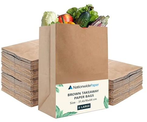 Nationwide Paper 200 Pcs X-Large Brown Paper Bags Kraft Paper for Grocery, Snack, Lunch, Birthday, Xmas Party Supplier and Wedding (31.4x16x44cm)