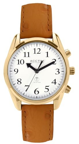Acctim 'Robin' 35mm Radio Controlled Talking Watch in Gold/Tan