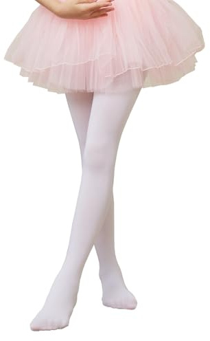 CHUNG Ballet Tights Girls 90D Opaque Footed Dance Pantyhose,1pc,White,2-4Y