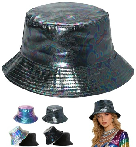 CWENDANER Chapeau Seau étanche en métal, Chapeau de Pluie holographique Hip hop pour l'extérieur et la pêche, Style Punk rétro, Violet 2., 55-58