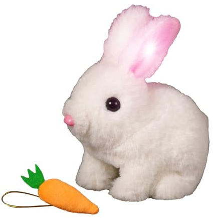 Hopping Bunny Toy - Realistic, Electric Bunny Plush Doll, Interactive Robotic Animal with Hopping Jumping Action, Twitching Nose and Wiggling Ears | Simulated Rabbit Toy Figure for Children Play Gift