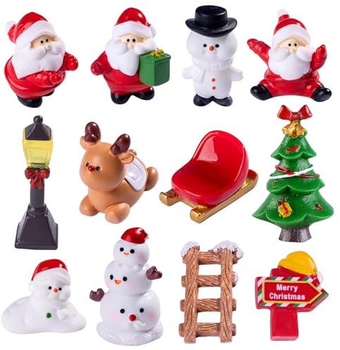 Set di 12 mini figurine natalizie Ovyntremis – Babbo Natale, pupazzo di neve, renna e altro – Decorazione perfetta per Natale, tavolo o regali