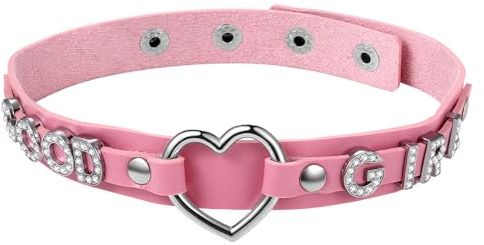 Flongo Choker halsband svart för kvinnor: GOOD GIRL bokstäver hjärta halsband PU-läder – justerbar gotisk punk kjol kedja – Y2K söt cool accessoar – halloween festival party smycke 33–41 cm