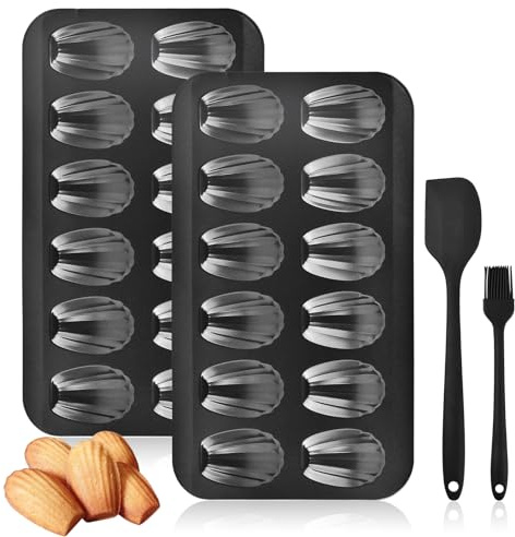 Astralong 2 Confezioni Teglia da Forno Antiaderente al Cioccolato, Pentola Ma-de-leine Stampo da Forno 12 Tortiera Resistenti e a Forma di Conchiglia Rivestimento Stampo in Acciaio al Carbonio