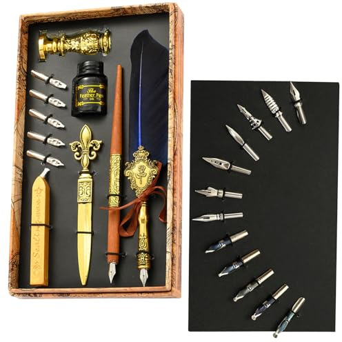 Juego de tintas para pluma,Bolígrafo antiguo para escribir | Juego de tinta de pluma de caligrafía de con puntas de repuesto, tinta, barras de sello de, sello de, juego de regalo de