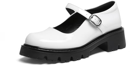 DREAM PAIRS Mary Jane Platform Pumps Shoes for Women,White,6