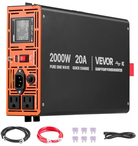 VEVOR 2000W Sump Pump Battery Backup System, LCD Display, Auto Switches to Battery Inverter Power for Sump Pump, Pure Sine Wave, for Basement Protection Emergency and Power Outage, Battery Not Include